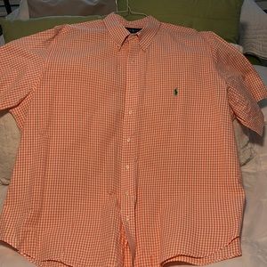 Ralph Lauren Mens orange and white plaid shirt sleeve shirt. 100% cotton.